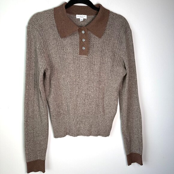 Current Air Womens Polo Sweater NWOT Brown 100% Cotton Size L Academia - Picture 3 of 9